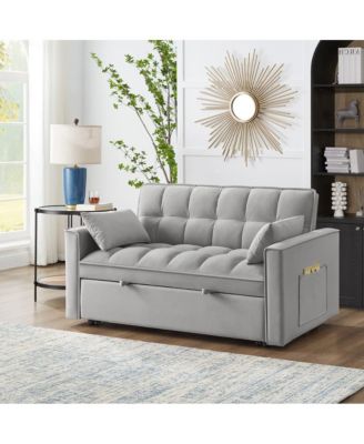Modern Velvet Loveseat Sofa Bed with Storage & Pull-Out Bed, Compact Sleeper Couch with Adjustable Recline