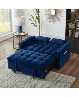 Modern Velvet Loveseat Sofa Bed with Storage & Pull-Out Bed, Compact Sleeper Couch with Adjustable Recline