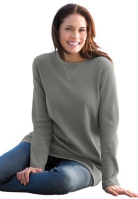 Women's Within Long-Sleeve Crewneck Soft Waffle Knit Thermal Shirt