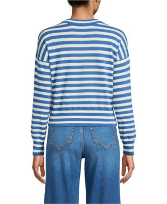 Women's Cropped Fine Gauge Crew Neck Cardigan Sweater