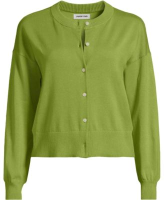 Women's Modern Length Fine Gauge Crew Neck Cardigan Sweater