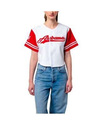 Established & Co. - Women's White Alabama Crimson Tide Baseball Jersey Cropped T-Shirt