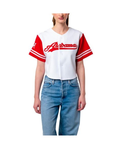 Женская футболка Established & Co. White Alabama Crimson Tide Baseball Jersey Cropped