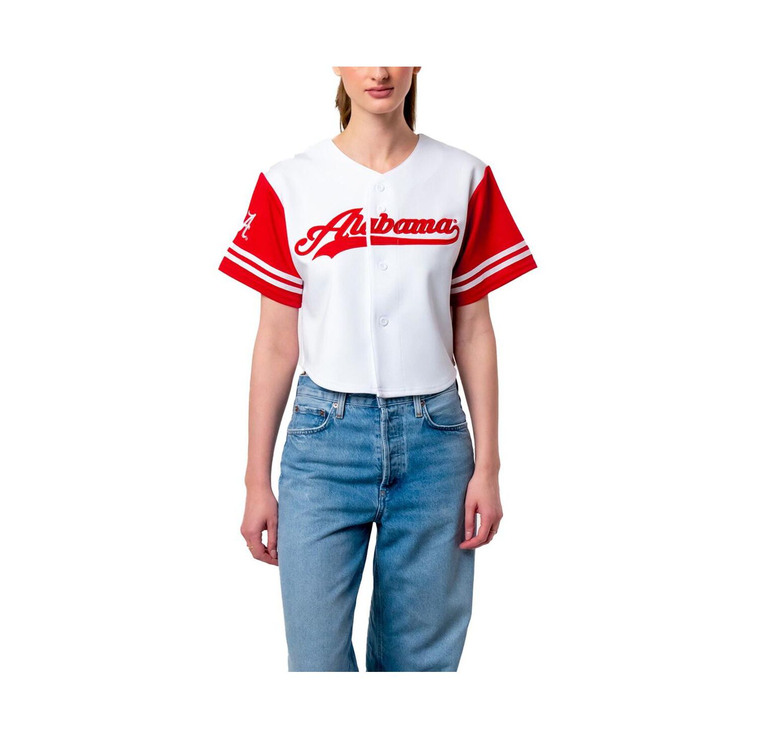 Women's White Alabama Crimson Tide Baseball Jersey Cropped T-Shirt