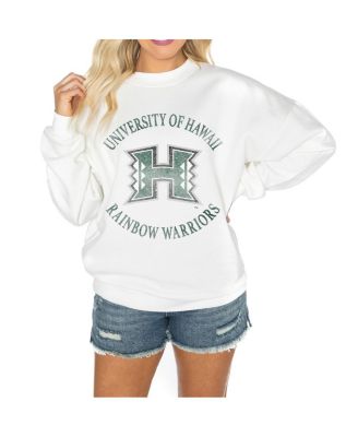 Gameday Couture - Women's White Hawaii Rainbow Warriors Oversized Good Vibes Premium Fleece Drop Shoulder Pullover Sweatshirt