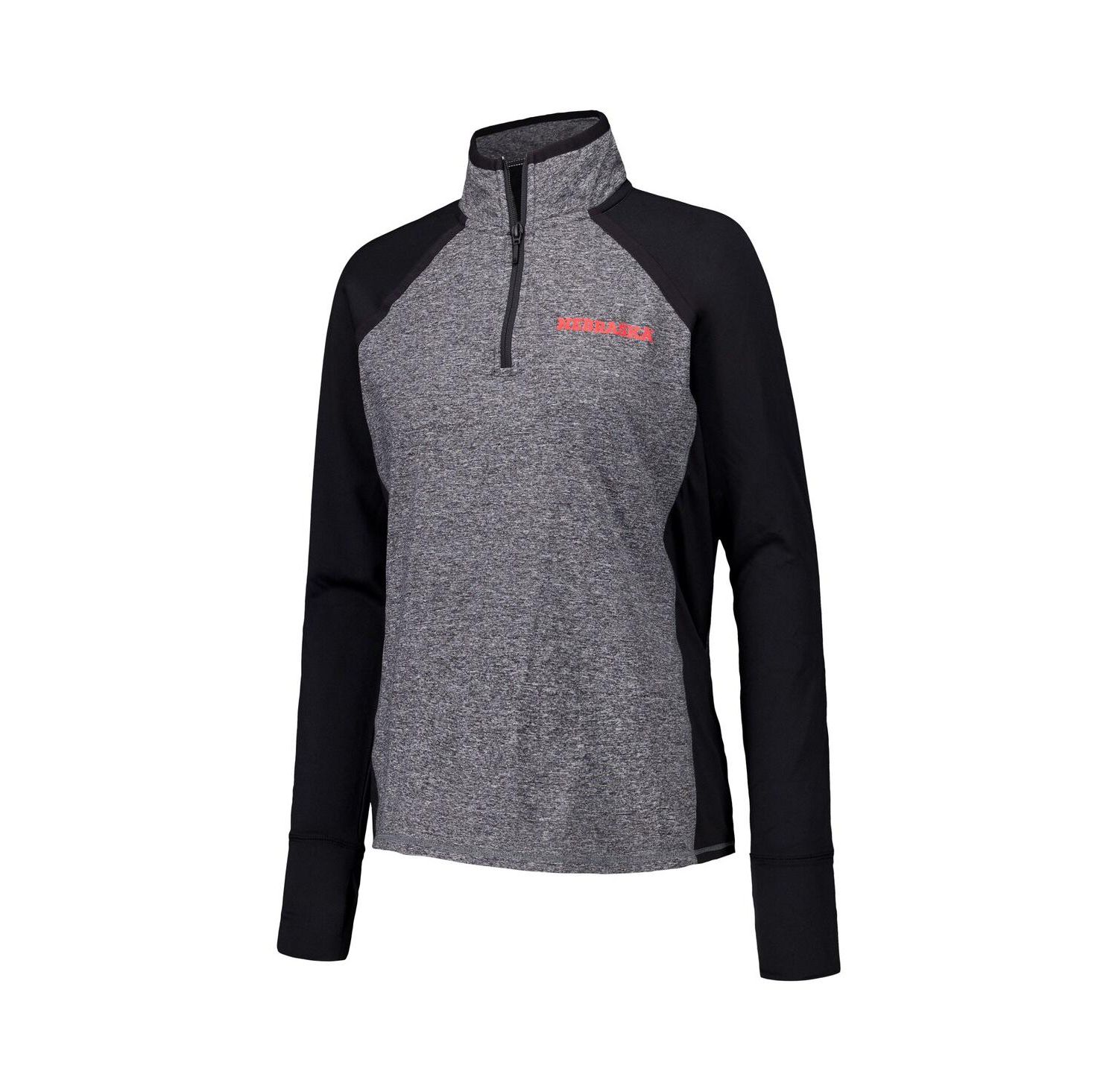 Women's Black/Heather Gray Nebraska Huskers Finalist Raglan Quarter-Zip Jacket