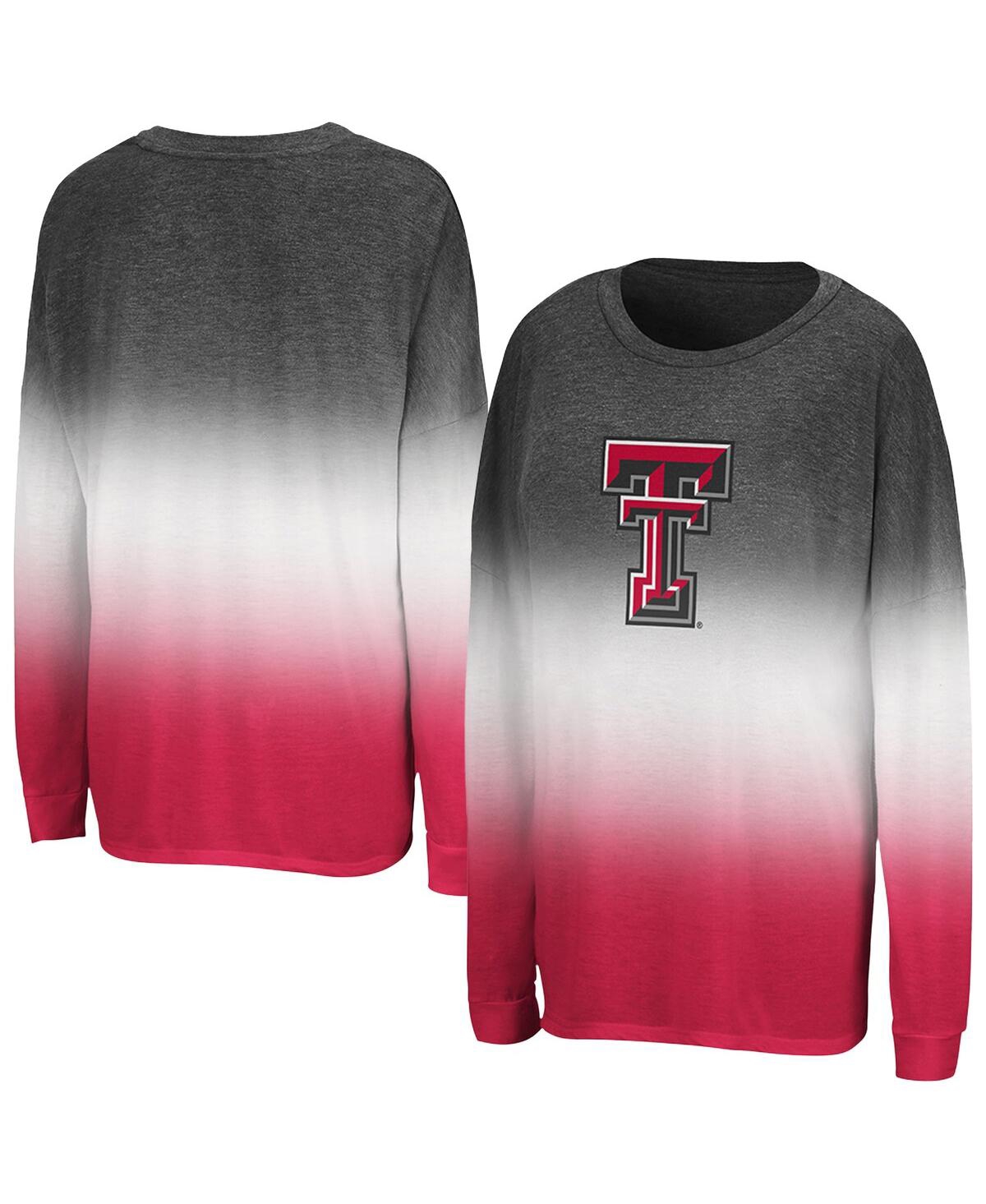 Colosseum Women's Heather Black Texas Tech Red Raiders Winkle Dip Dye Long Sleeve T-shirt In Black