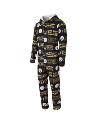 Concept Sport Men's Black Pittsburgh Steelers Shuffle All-Over-Print Microfleece Full-Zip Union Suit