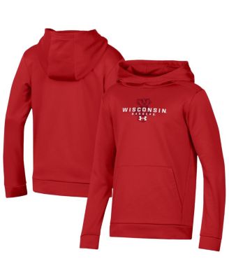 Under Armour - Big Boys and Girls Red Wisconsin Badgers Team Fleece Pullover Hoodie
