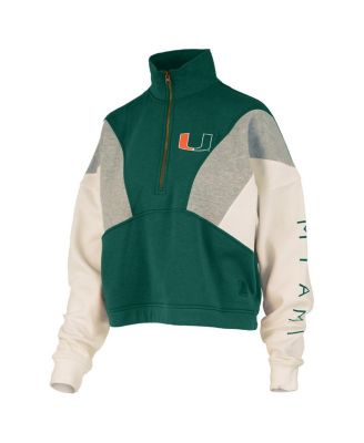 Women's Green Miami Hurricanes Ferrara Color Block Quarter-Zip Sweatshirt
