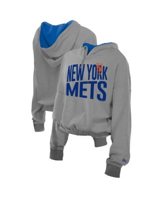 New Era - Men's Heather Gray New York Mets Reversed Out French Terry Quarter-Zip Banded Crop Hoodie