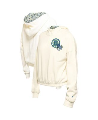 New Era - Men's Cream Boston Bruins Glam Game Quarter-Zip Cropped Floral Hoodie Pullover