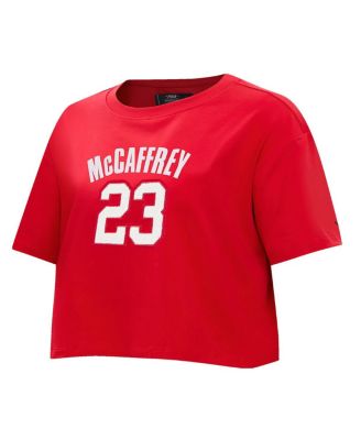 Women's Christian McCaffrey Scarlet San Francisco 49ers Player Name Number Cropped Boxy T-Shirt