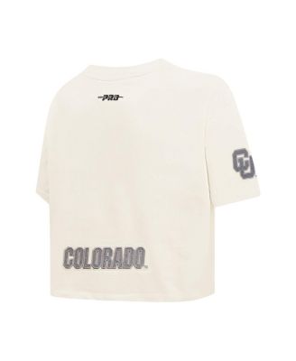 Women's Cream Colorado Buffaloes Reverse French Terry Boxy Cropped T-Shirt