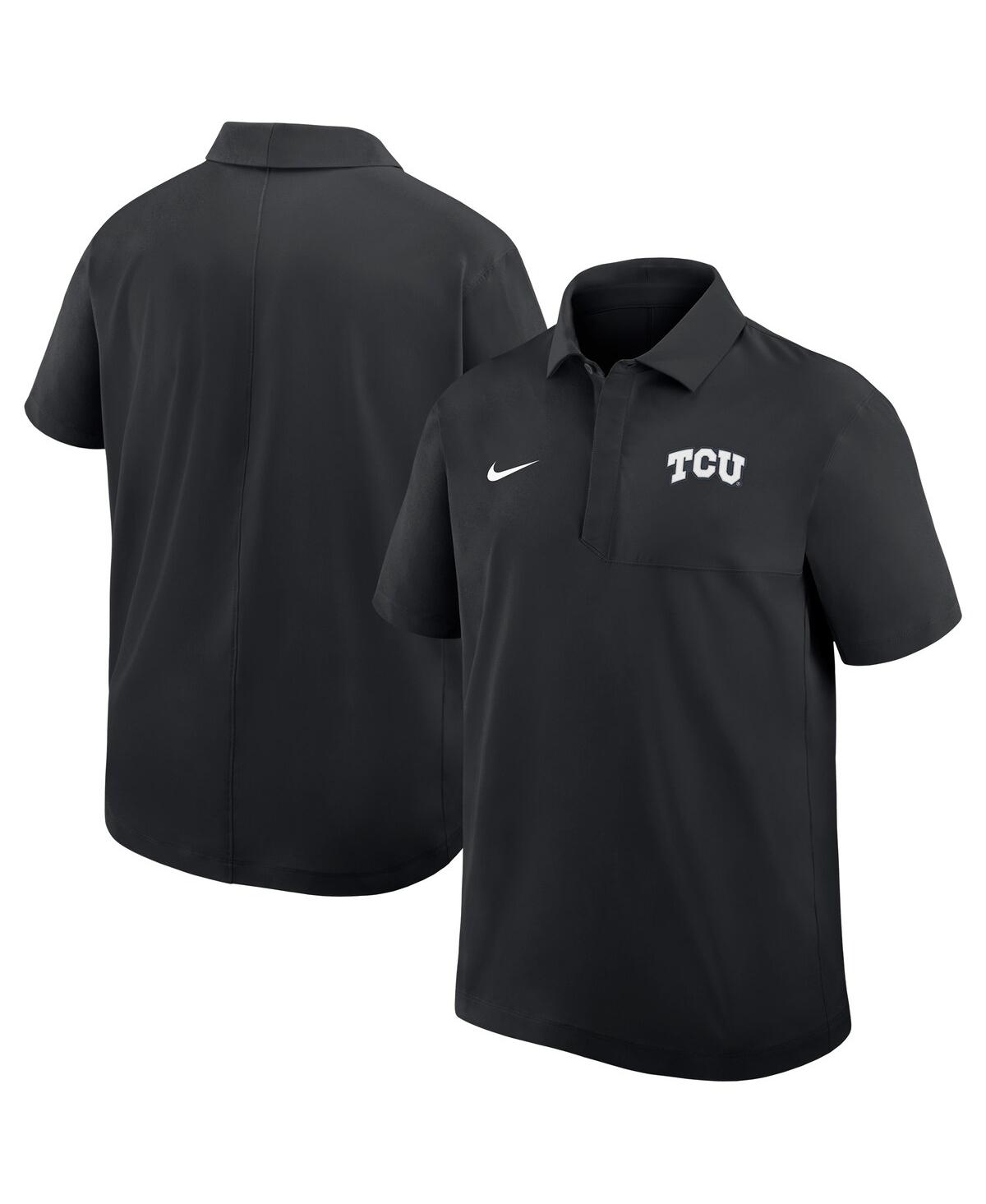 Nike Men's Black Tcu Horned Frogs Woven Dri-fit Polo Shirt In Black