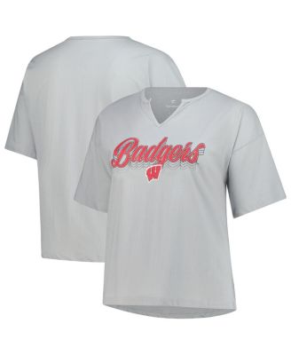 Fanatics - Women's Gray Wisconsin Badgers Plus Size Winning Gear Notch Neck T-Shirt