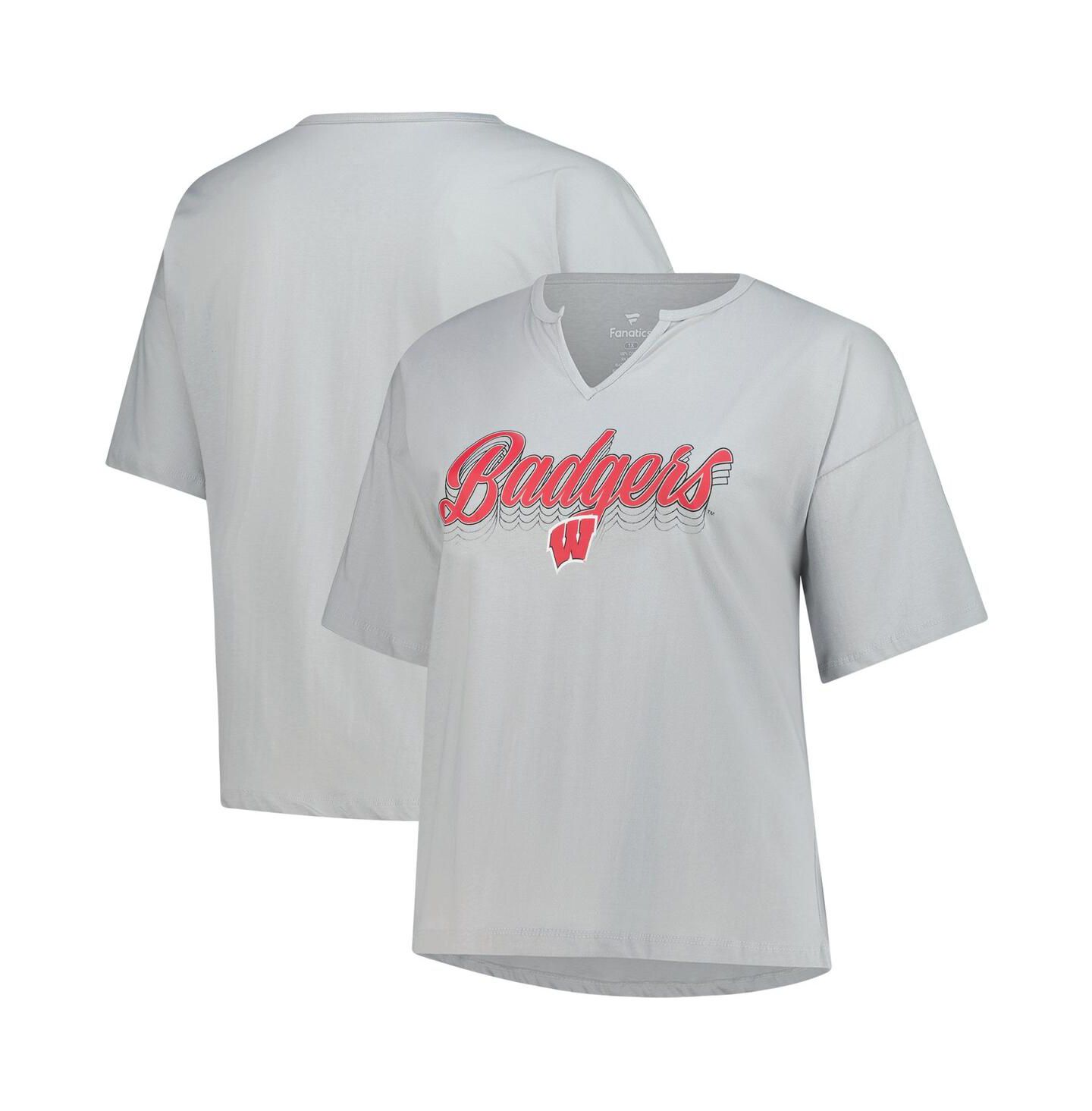 Женская футболка Fanatics Gray Wisconsin Badgers Plus Size Winning Gear Notch Neck — фото 1