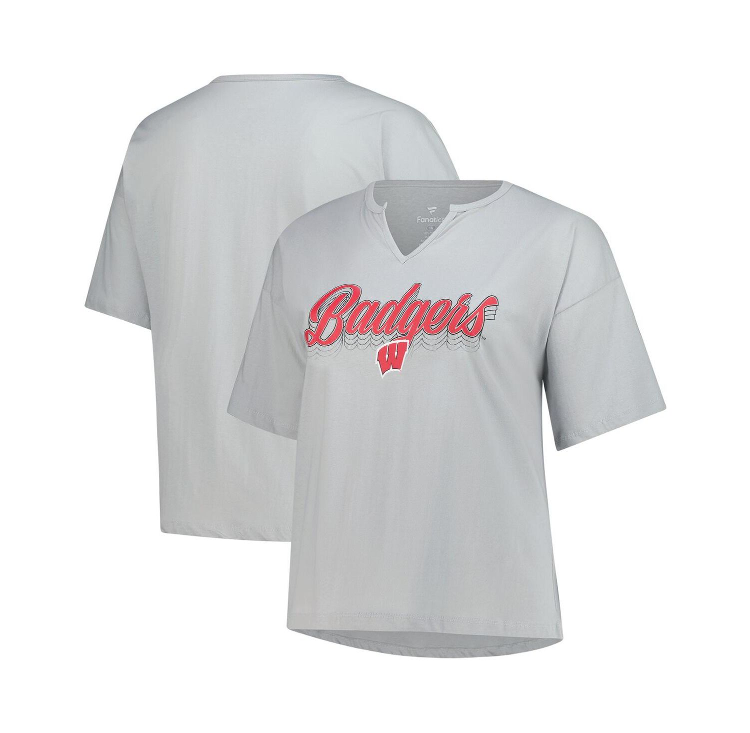 Women's Gray Wisconsin Badgers Plus Size Winning Gear Notch Neck T-Shirt