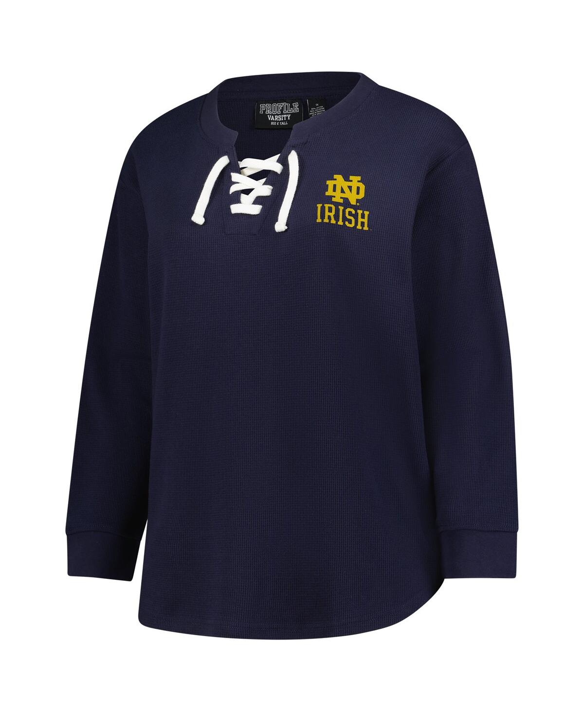 Fanatics Women's Navy Notre Dame Fighting Irish Lace-up Waffle Knit Plus Size Long Sleeve T-shirt In Blue