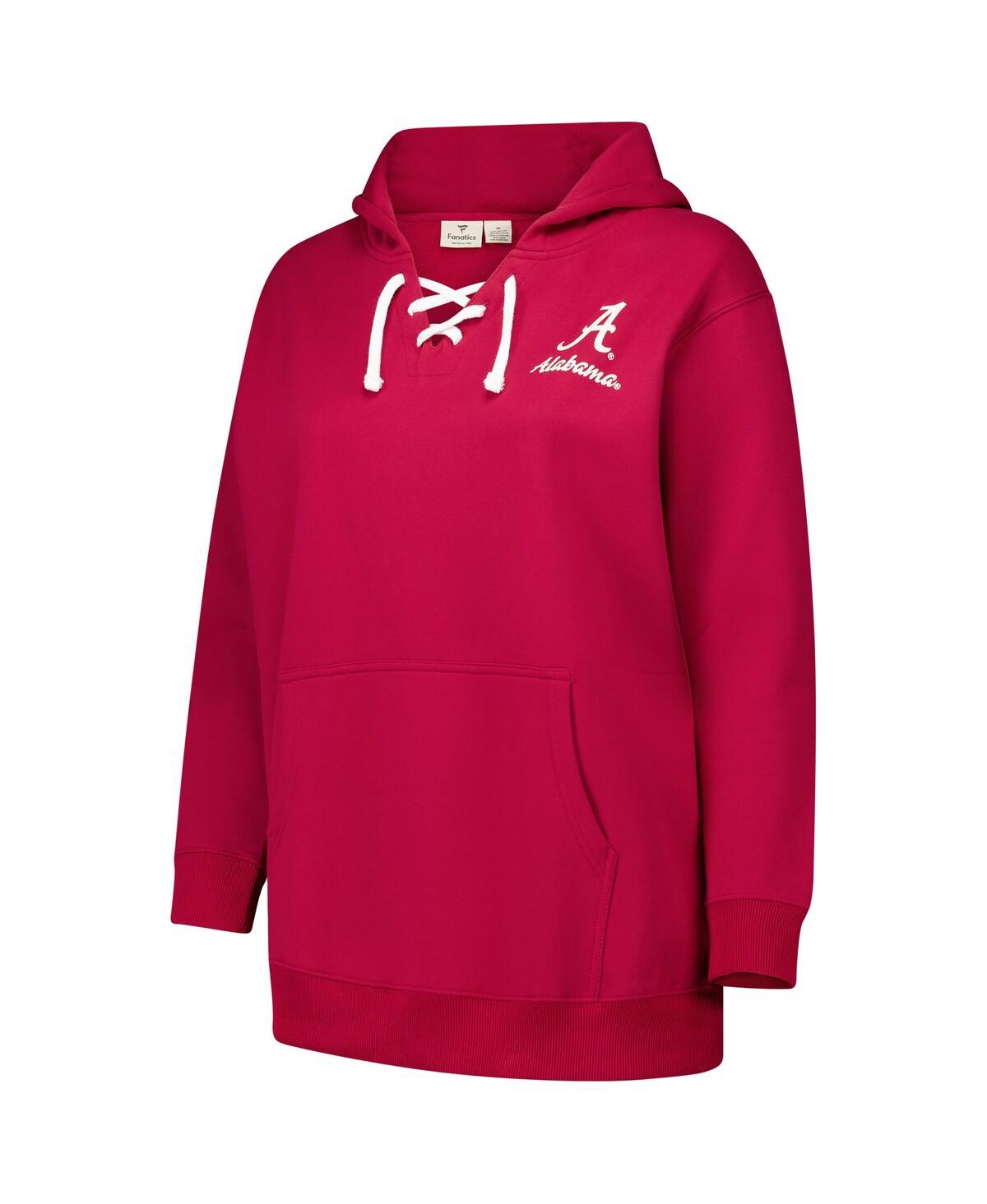 Fanatics Women's Crimson Alabama Crimson Tide Plus Size Scrip Lace-up V-neck Hoodie In Red