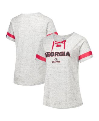 Fanatics - Women's Heather Gray Georgia Bulldogs Plus Size Lace-Up V-Neck T-Shirt