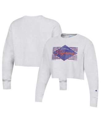 Champion - Women's Heather Gray Clemson Tigers Reverse Weave&nbsp;Cropped Pullover Sweatshirt