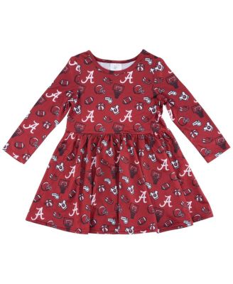 ZooZatz - Girls Toddler Crimson Alabama Crimson Tide Allover Print Long Sleeve Dress