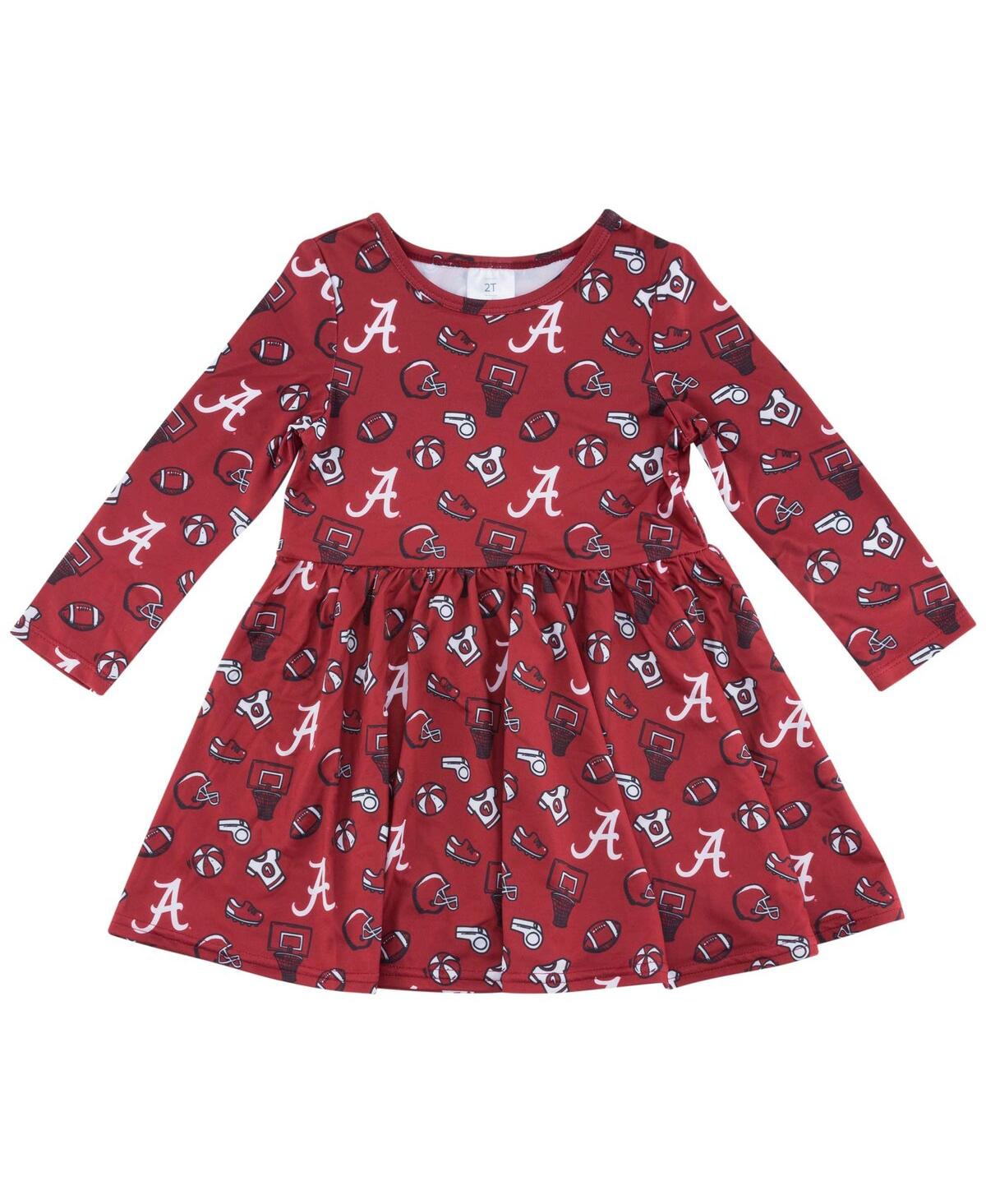 ZooZatz Girls Toddler Crimson Alabama Tide Allover Print Long Sleeve Dress