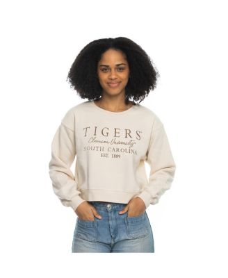 ZooZatz - Women's Tan Clemson Tigers Cropped Crewneck Sweatshirt