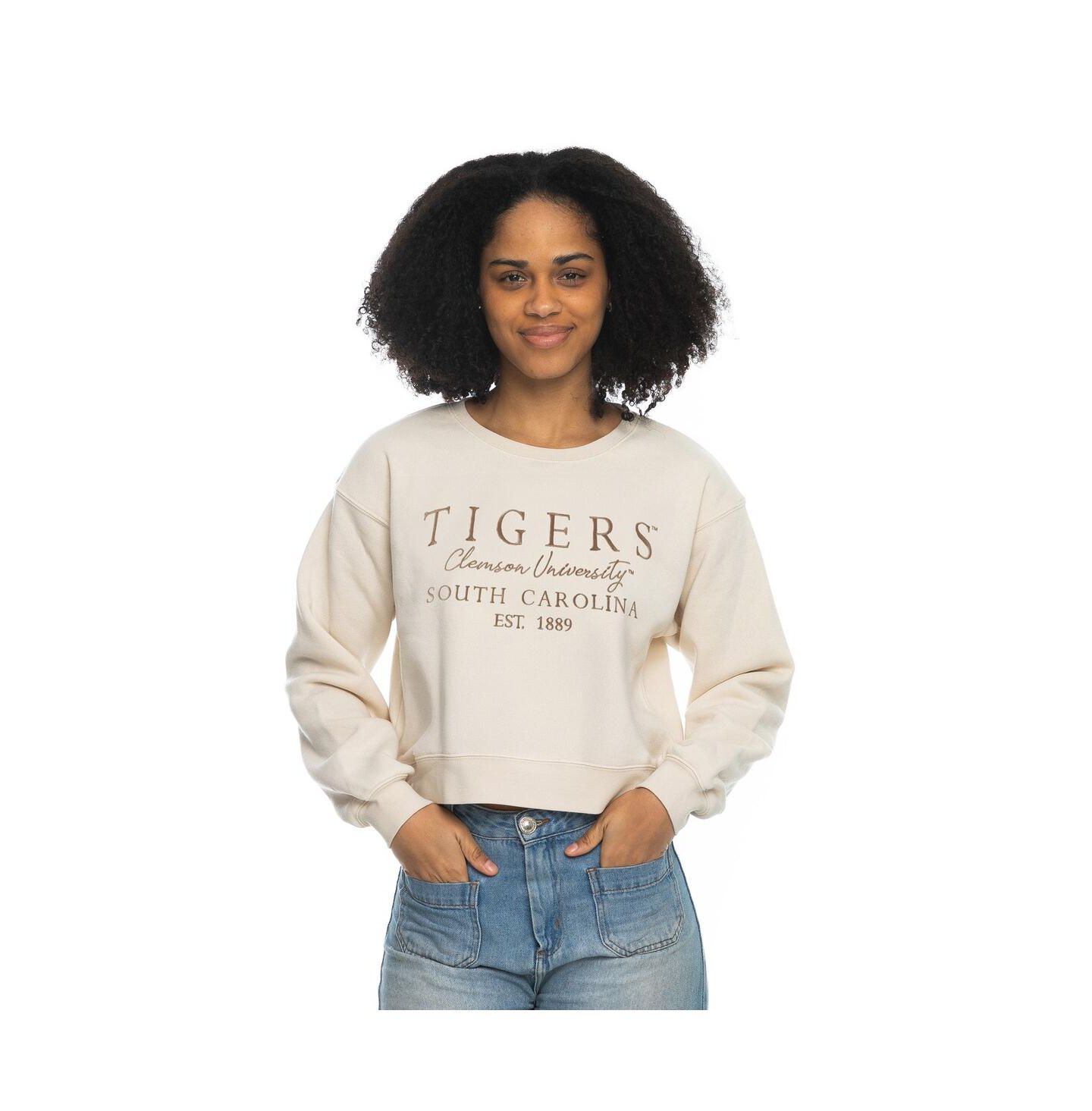 Женская толстовка ZooZatz Tan Clemson Tigers Cropped Crewneck — фото 1