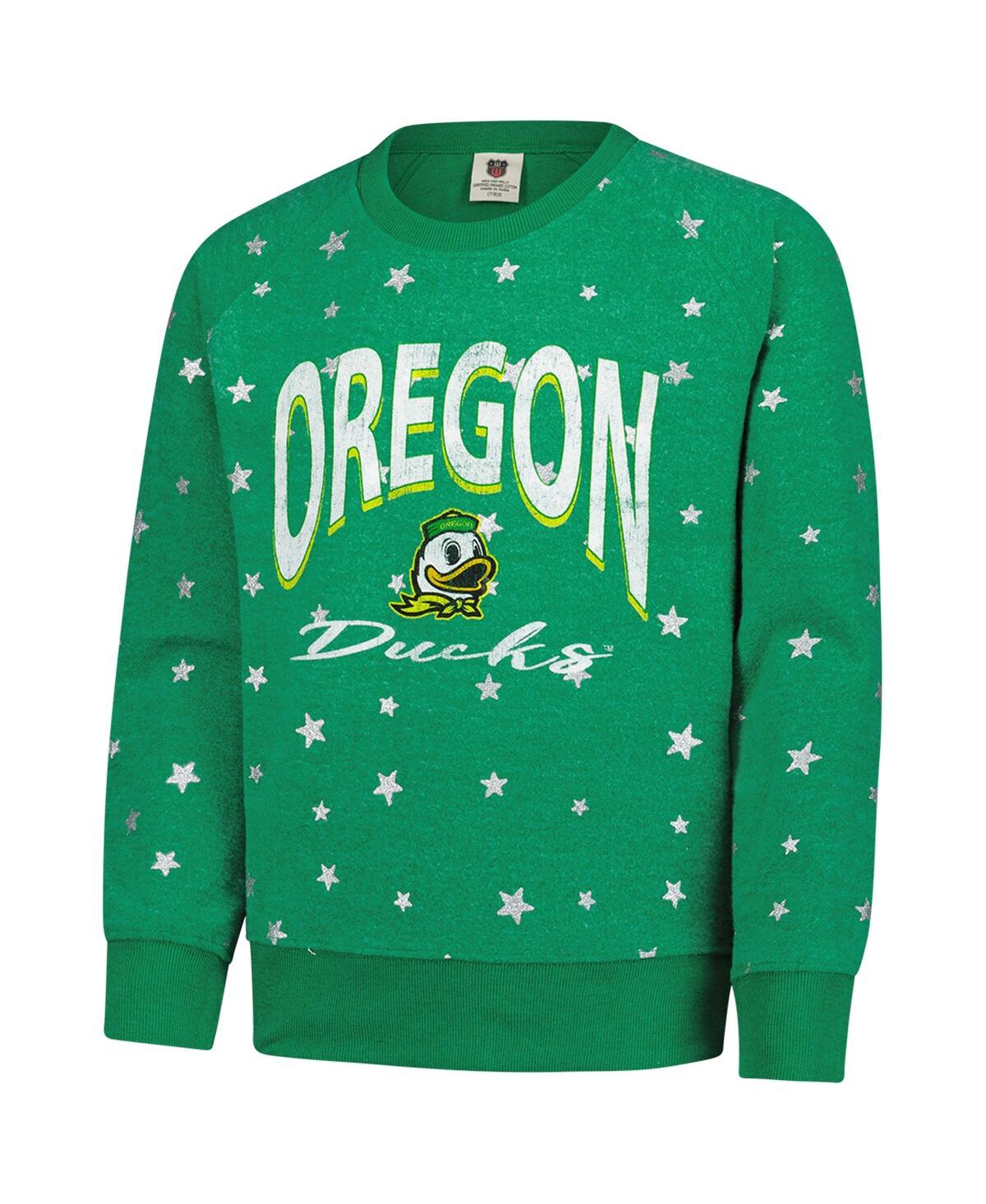 Wes & Willy Big Girls Green Oregon Ducks Shimmer Star Reverse Sweatshirt In Green