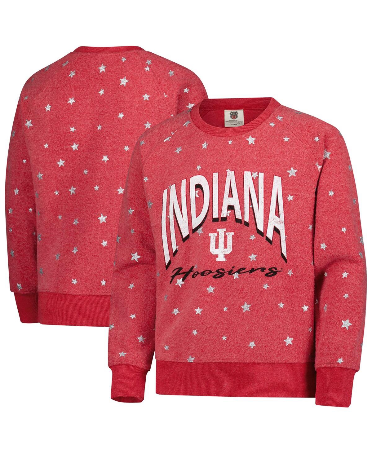 Wes & Willy Big Girls Crimson Indiana Hoosiers Shimmer Star Reverse Sweatshirt