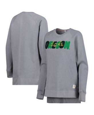 Pressbox - Women's Gray Oregon Ducks Pinehurst Chenille Raglan Pullover Sweatshirt