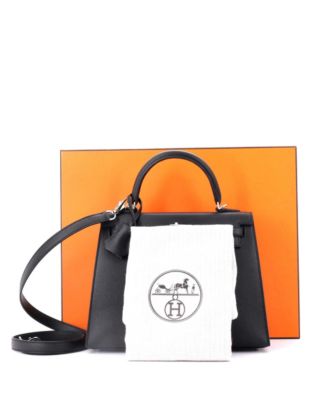 Pre-Owned HERMES Kelly 25 Handbag Black Epsom with Palladium Hardware