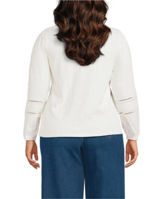 Women's Plus Size Long Sleeve Slub Pintuck Top