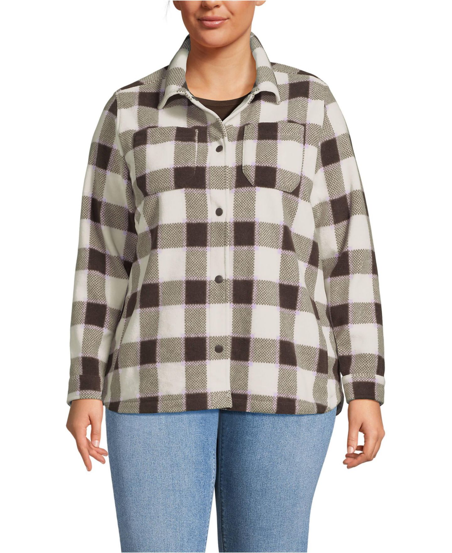Женская куртка Lands' End Plus Size Print Anyweather Fleece Shirt Jacket — фото 1