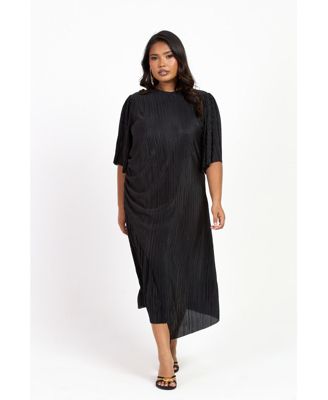Women's Ruched Side Flutter Sleeve Midi Dress
