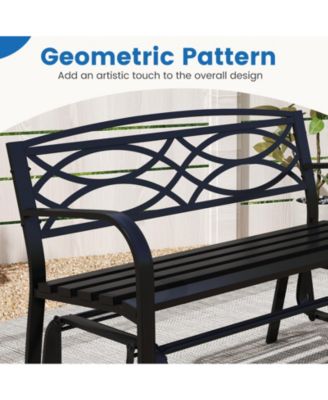 2-Person Glider Bench w/ Metal Frame Armrests Geometric Backrest Outdoor