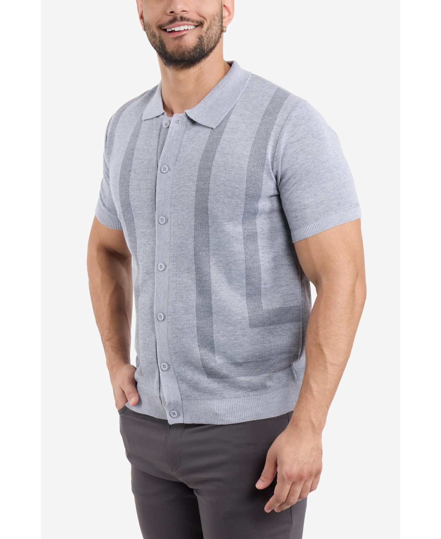 Мужской свитер SPRING + MERCER Button Down Short Sleeve, цвет: Серый — фото 5