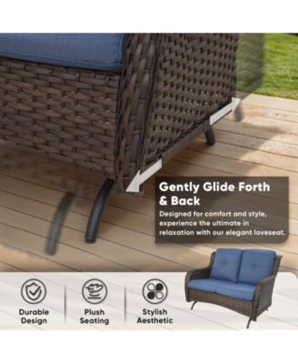 ArcLine 2-Person Wicker Rocking Bench Outdoor Glider Patio Rattan Loveseat with Olefin Cushions