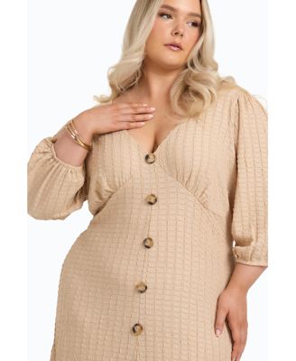 Women's Balloon Sleeve Button Front Midi Dress