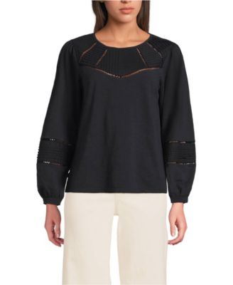 Women's Long Sleeve Slub Pintuck Top