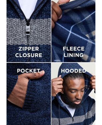 Men's Full Zip Hooded Sweater With Stripes And Flannel Lining