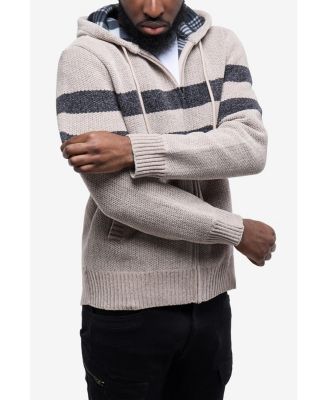 Men's Full Zip Hooded Sweater With Stripes And Flannel Lining