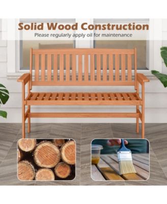 2-Person Patio Loveseat Garden Bench w/Slatted Backrest & Comfortable Armrests