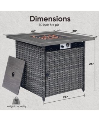 Brown/Gray Wicker Outdoor Rectangular 50,000 BTU Propane Gas Fire Pit Table with Lid