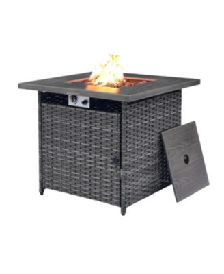 Brown/Gray Wicker Outdoor Rectangular 50,000 BTU Propane Gas Fire Pit Table with Lid