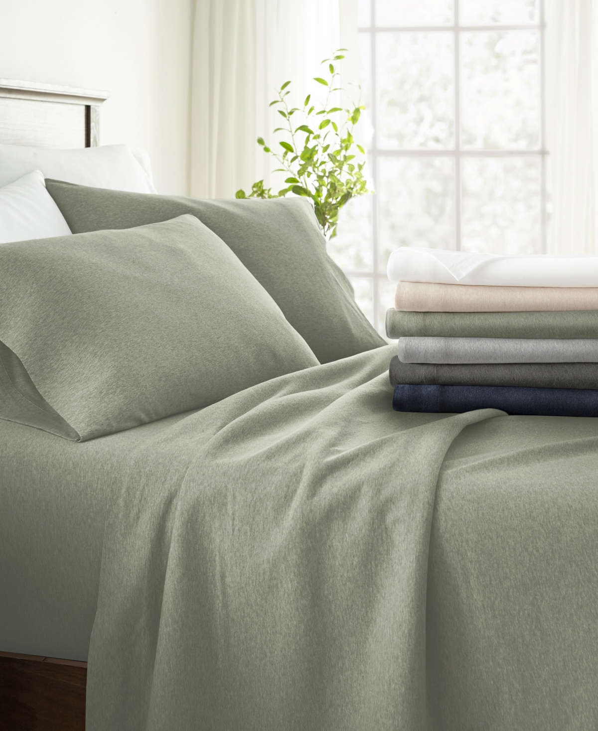 Ienjoy Home Jersey Cotton 4-pc. Sheet Set, Full In Green