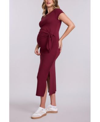 Maternity Crew Neck Short Sleeve Side Tie Midi Dress - Motherhood