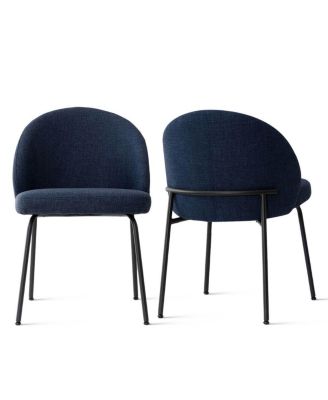 3-Piece 35 Inch Round Dining Set with Black Pedestal Table and 2 Fabric Upholstered Armless Chairs with Black Metal Legs-Maison Boucle